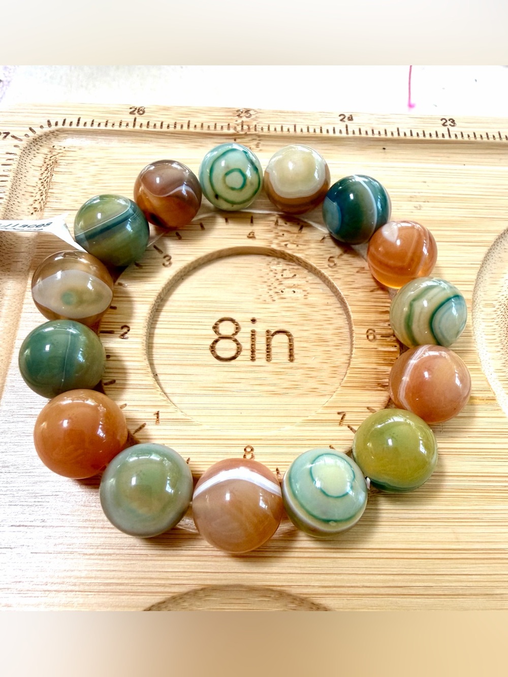 Multicolor Agate Beaded Stretch Bracelet - Neutral & Green Tones